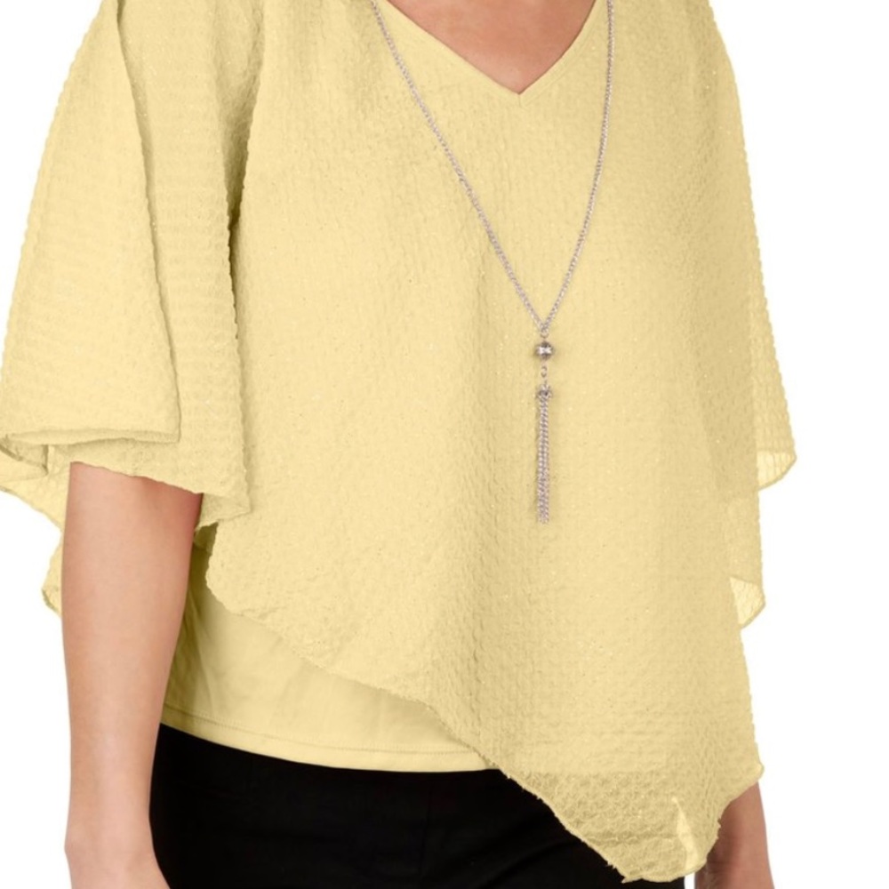 NWT NY Collection Womens Solid Overlay Short Sleeve Top